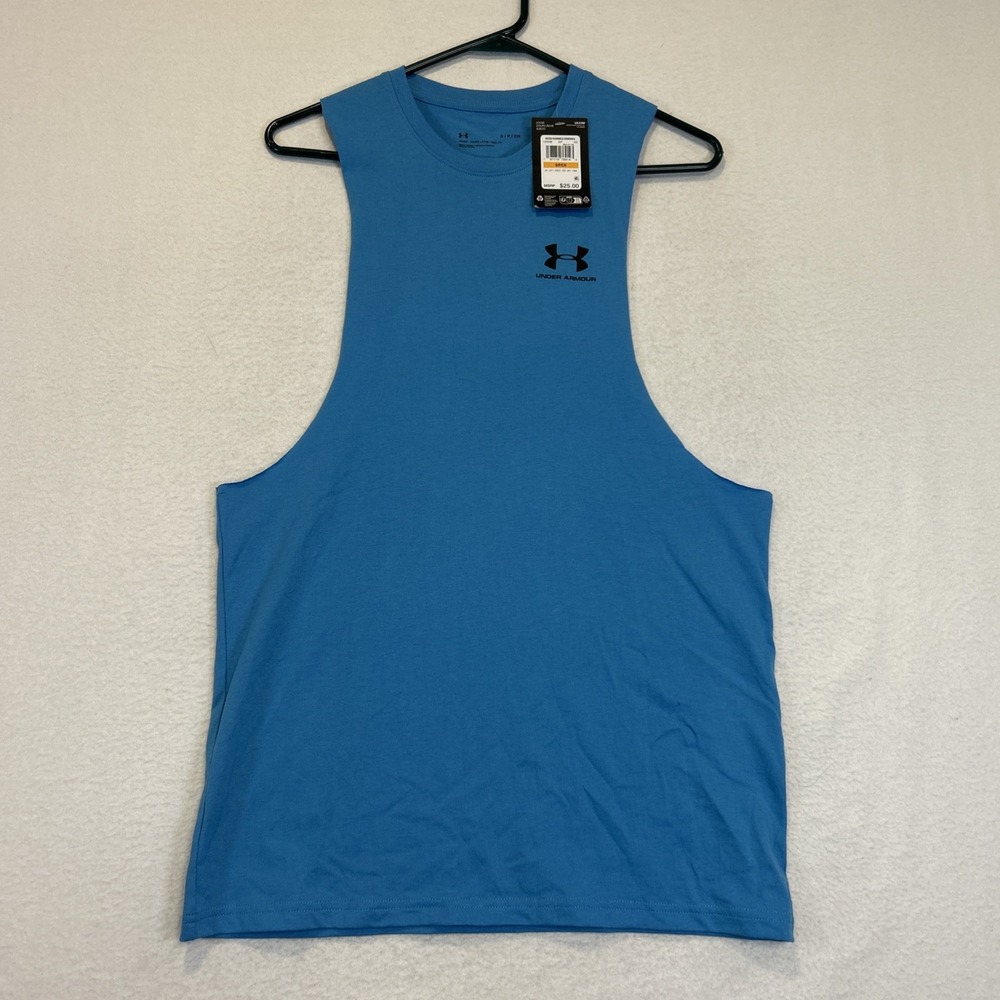 Under Armour Mens Sleeveless Tank Top Cut Off Left Chest Logo Blue Small 1329286